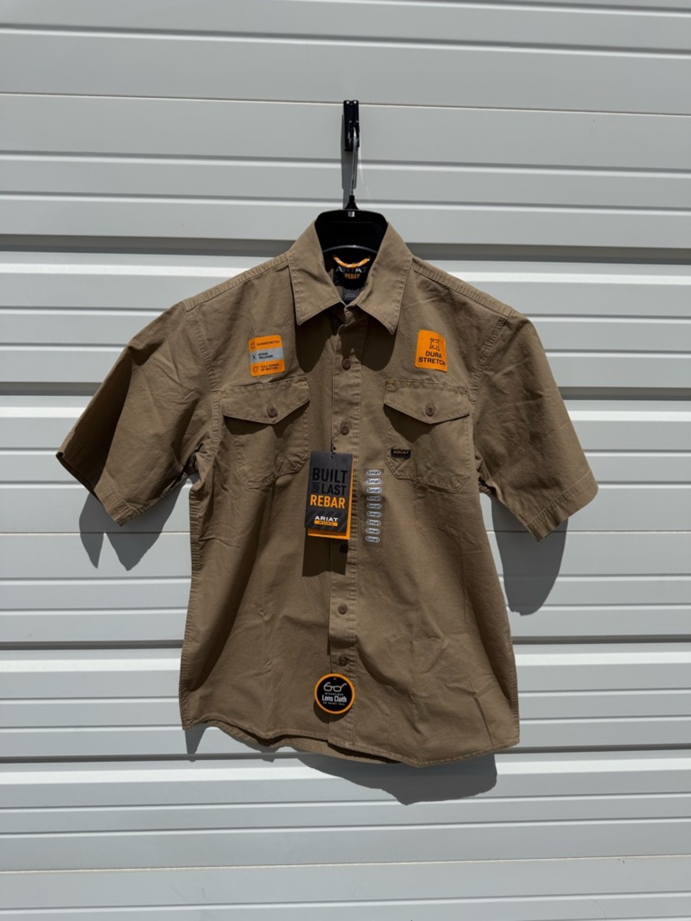 Ariat Short Sleeve Work Shirt in Khaki with Orange Accents